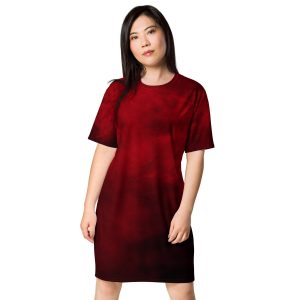 Crimson and black T-shirt dress