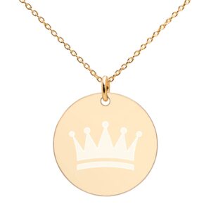 Crown Engraved Silver Disc Necklace
