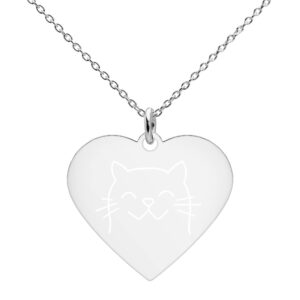 The face of the cat Engraved Heart Necklace