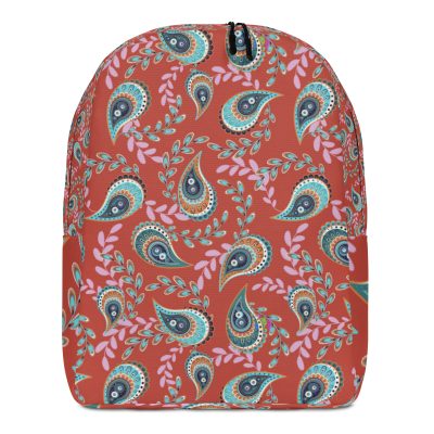 Green with a red background paisley Minimalist Backpack