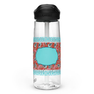 Green with a red background paisley – a place to write Sports water bottle