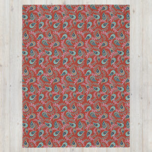 Green with a red background paisley Throw Blanket